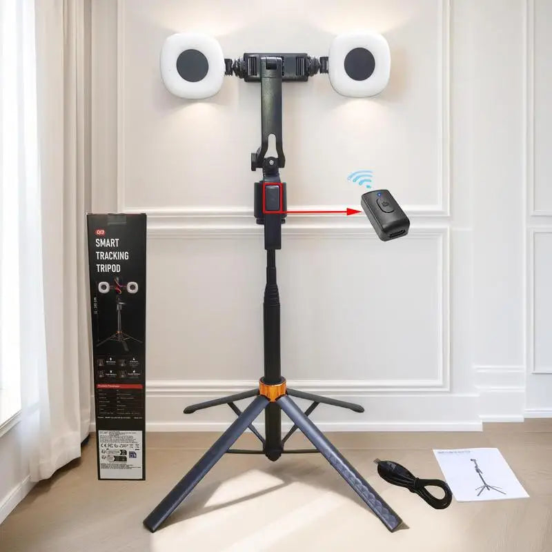Kit Trépied AI 360° avec Suivi Facial Intelligent et Double Éclairage LED — Support Smartphone Rechargeable pour Vlog & Live