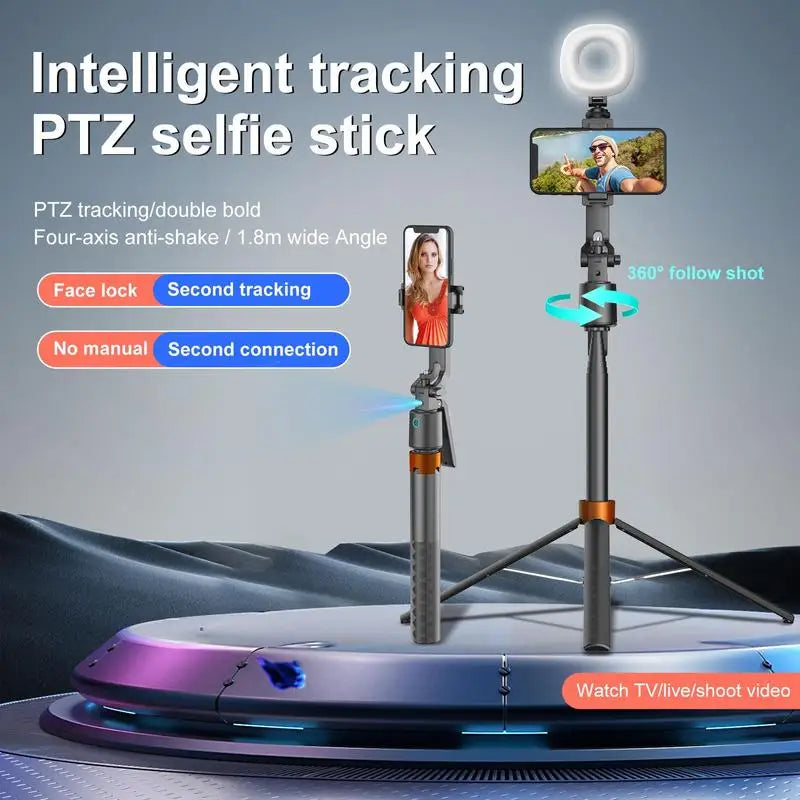 Kit Trépied AI 360° avec Suivi Facial Intelligent et Double Éclairage LED — Support Smartphone Rechargeable pour Vlog & Live