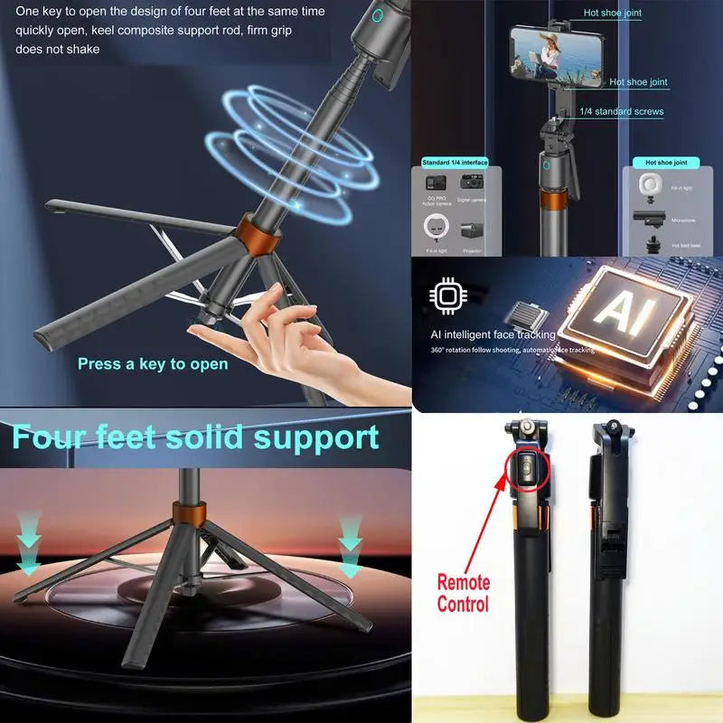 Kit Trépied AI 360° avec Suivi Facial Intelligent et Double Éclairage LED — Support Smartphone Rechargeable pour Vlog & Live